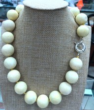 Huge Vintage Light yellow Sponge Coral 20mm Round Beads Sterling Necklace 18“