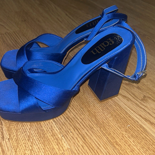 Faith blue satin - strappy, ankle