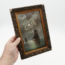 "Night fishing", small oil on cardboard, painting, painting, marine, 1900.