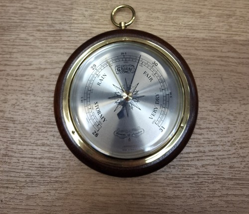 Brass wood barometer - wood, by
