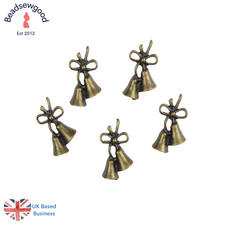 10 Antique Finish Bell & Bow Charms Church Xmas Wedding Pendants