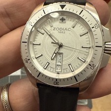 Zodiac Speed Sea Dragon Diver Men's Watch Silver dial black band new battery