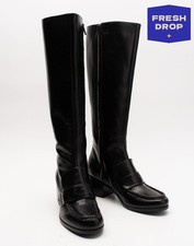 RRP€990 MULBERRY Leather Boots US7 UK4 EU37 Black Square Heel Made in Italy