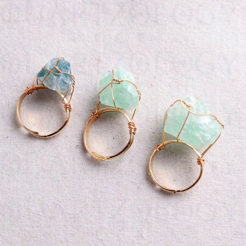 Green fluorite ring - ring, wire