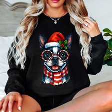 Boston Terrier Dog Christmas Holidays Womens Sweatshirt Festive Jumper