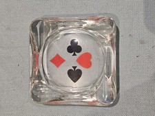 Vintage Small Square Glass Poker Card Suits Images Decorated Ashtray GC