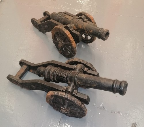 Cast iron cannons pair - cast,