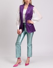 RRP€1100 PHILOSOPHY DI LORENZO SERAFINI Leather Trousers IT40 US4 UK8 S Metallic