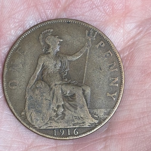 1916 king george one penny - v,