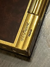 Vintage St Dupont Gatsby Lighter - Gold Plated - Brown Lacquer - Working
