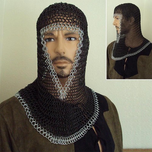 Butted black chainmail coif - butted,