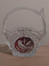 Hofbauer 24% Lead Crystal Glass Basket Birds Red Flash Etching Detail Germany