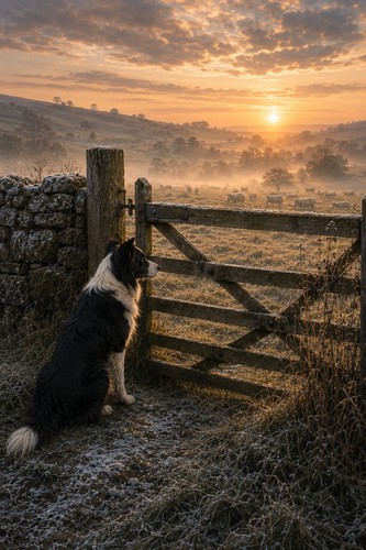 Border collie sunrise art - collie,
