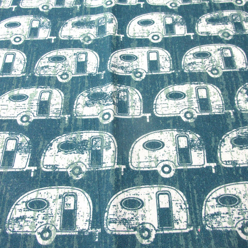 Camper print fabric teal - camper,