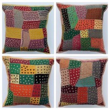Handmade Cotton Embroidery Indian Vintage Ethnic Patchwork Cushion cover 40x40cm