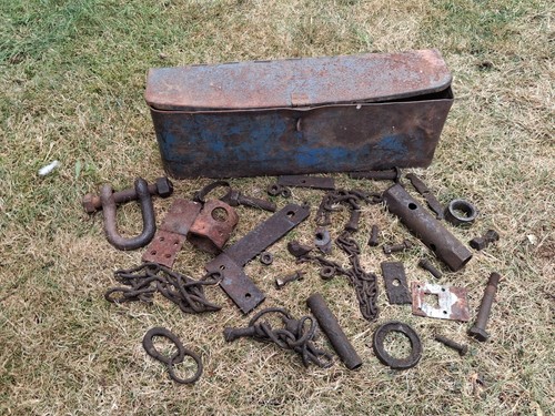 Vintage metal tractor tool box - vintage,