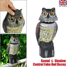 Real Owl Decoy Deterrent 360° Rotating Head Sound Bird Pigeon Crow Scarer Statue
