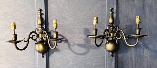 Pair antique brass wall - of,
