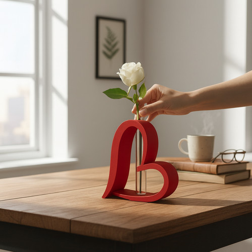 Heart shaped vase with test - with,