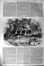 Original Old Antique Print 1852 Remains Gardiner Pioneer Sleeping Boat 19th