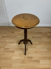 Stunning Vintage Italian Wooden Side Table With Turned Design & Round Inlaid Top