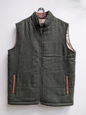 Celtic Tweed Bodywarmer/Gilet Leather Trim (50) Green Wool/Satin Made in Ireland