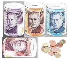 Money Box Tin £5 £10 £20 £50 Pound Note Design Kids Saving Cash PIggy Bank Boxes