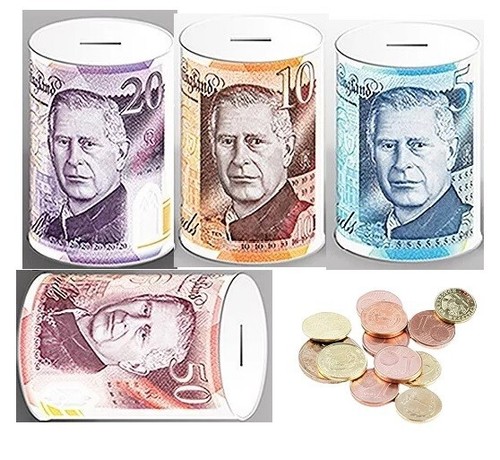 Money box tin - £5, £10