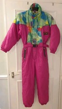 Vintage Kaos Ski Suit Age 12 Pink Multicolour 152cm 80s Retro One-Piece Abstract