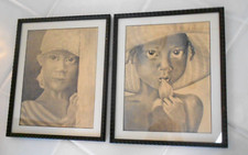 CHILDREN PORTRAIT FRAMED PRINTS/DRAWINGS LESLIE HART HAMMOND (2) 17" X 14"
