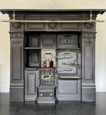 Restored Antique Cast Iron Victorian Kitchen Cooking Range Fireplace Hob (AF093)