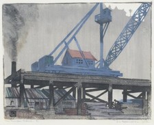 The Timber Crane 1926 – Ethel Spowers Modernist Linocut Industrial Landscape