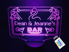 Personalised LED Neon Cocktail Flamingo Bar Sign Night Light Eighties. 16 Colour