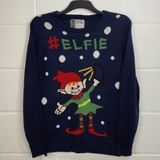 Cedar Wood State Christmas Jumper Size Large Men’s Navy #ELFIE Festive Xmas