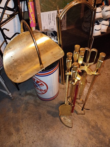 Vintage brass fireplace - brass, hearth