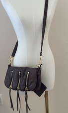 Linea Pelle Pebbled Leather Crossbody Bag Purse Gold Zippers Tassels Moto Boho