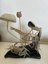 Antique Vintage Carved Horn Underwater Scene Sculpture Crabs Prawn Lotus Leaves 