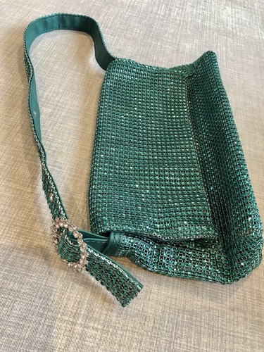 Green rhinestone shoulder bag - green,