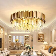Modern Crystal Ceiling Light,9*E14 Light,Round Chandelier for Living Room (Gold)
