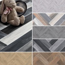 HERRINGBONE Cushion Floor VINYL FLOORING Brown Grey Kitchen Bathroom Toilet Lino