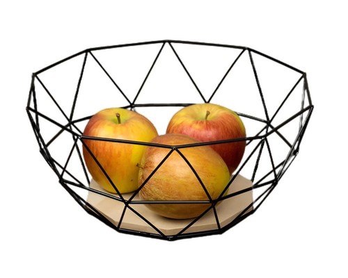 Black metal wire wooden base - black,