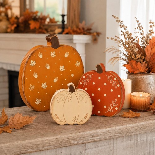 3pcs halloween wooden pumpkin - halloween,