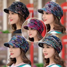 Ladies Short Brim Visor Hats Newsboy Beret Foldable Warm Casual Floral Print Cap