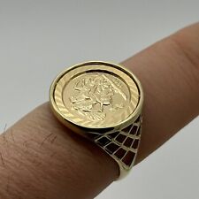 375 9ct REAL Yellow Gold Saint George Sovereign Ring 18mm Coin - Size T