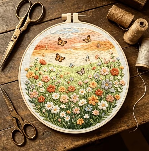 Butterfly meadow embroidery - meadow,