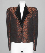 MoGa Tapestry Black Copper Flowers Velvet Gimp Lapels Lined Dressy Jacket Wm's S