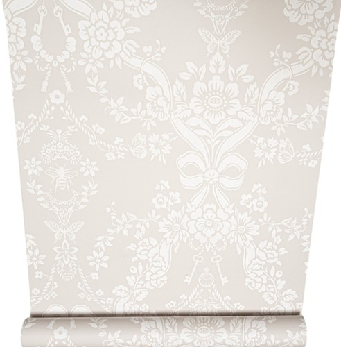 Taupe floral wallpaper damask - taupe,
