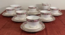 21 Piece Tuscan China Pink Roses Tea Set, Cups, Saucers, Plates, Milk, Sugar 
