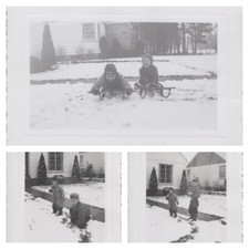 Children Having Winter Fun in Snow Sleds Snowballs Lot of 3 Photographs DPP1