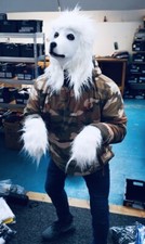 WHITE Fursuit Poodle Dog Mask & Gloves Latex Dog Full head Animal Costume Masks